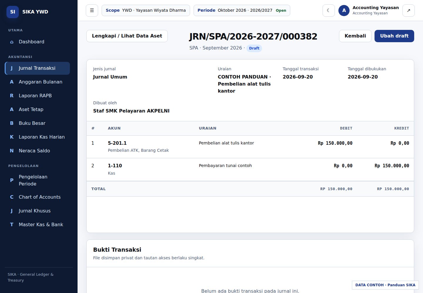 Draft milik staf: Accounting dapat Setujui & Posting langsung.