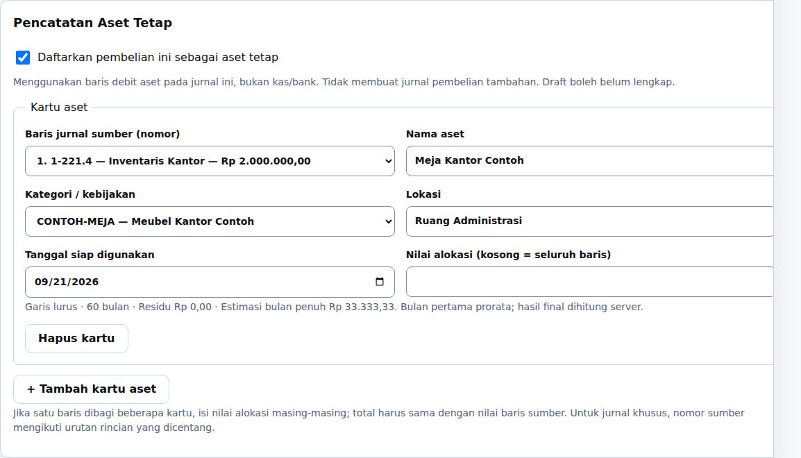 Identitas kartu, kategori, tanggal siap digunakan, dan alokasi.