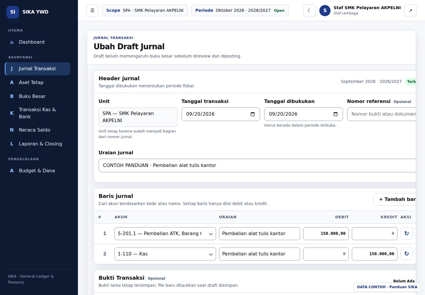 Form Ubah Draft dan tindakan yang tersedia.